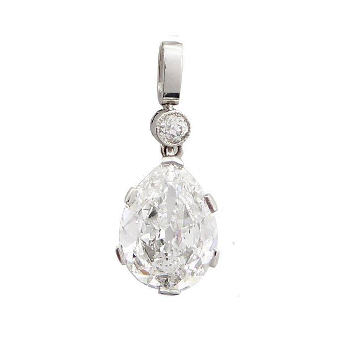 Pear shaped diamond pendant, of old brilliant cut, weighing 1.78ct, F/G colour, claw set | MasterArt